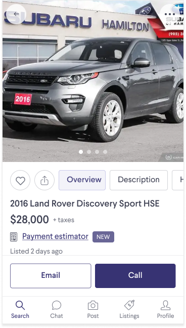Payment estimator visual of the callout button