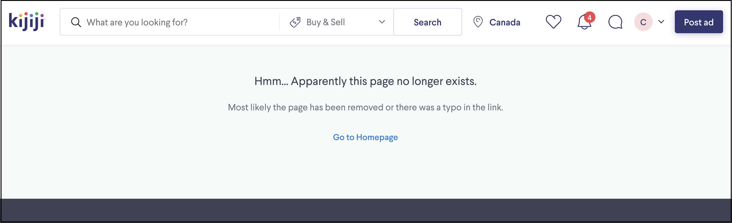 Page no longer exists screen